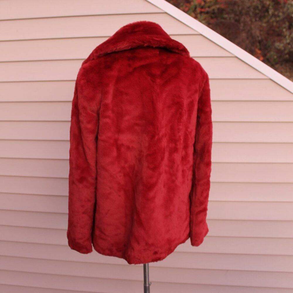 Rachel Zoe Women's Red Faux Fur Teddy Coat Ultra Soft Shawl Collar Size Medium - Picture 7 of 10